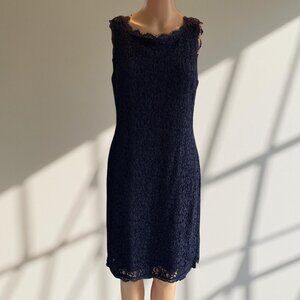 Adrianna Papell Navy Blue Lace Sleeveless Scoop Neck Back V Neck Size 10